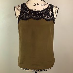 J. Crew Olive Silk and Lace Cami Tank Top